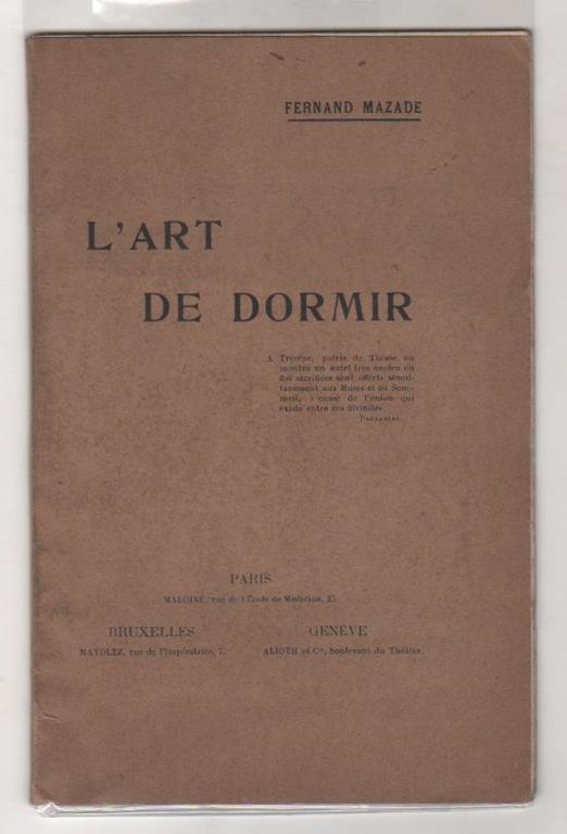 L' art de dormir. Fernand Mazade - Fernand Mazade - copertina