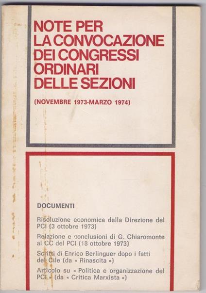 Note per la convocazione dei congressi ordinari delle sezioni - copertina