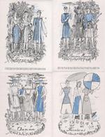 Advertising. Quattro pagine di moda disegnate da F. Pallavicini. Rivista 1944