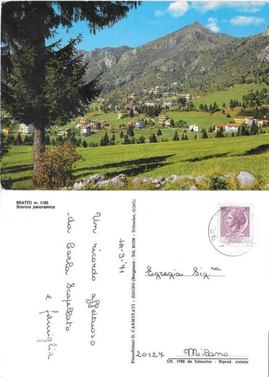 Bratto (BG) Scorcio panoramico. Viaggiata 1971 - copertina