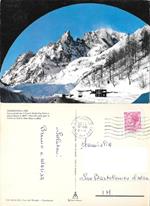 Courmayeur. Nuova strada per il Tunnel, sfondo Ag. Noire. Viaggiata 1974