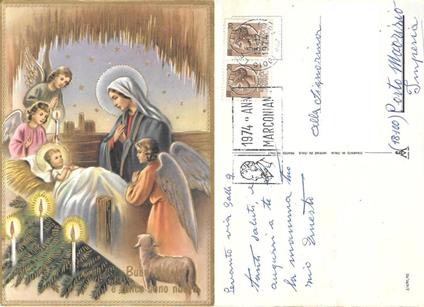 Buon Natale e Felice anno nuovo. Natività. viaggiata 1974 - copertina