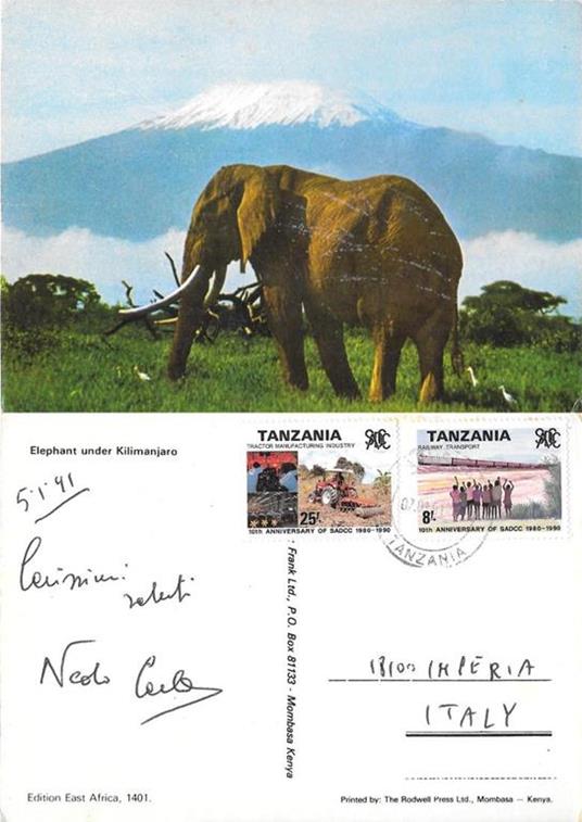 Tanzania. Elephant under Kilimanjaro. Viaggiata 1991 - copertina