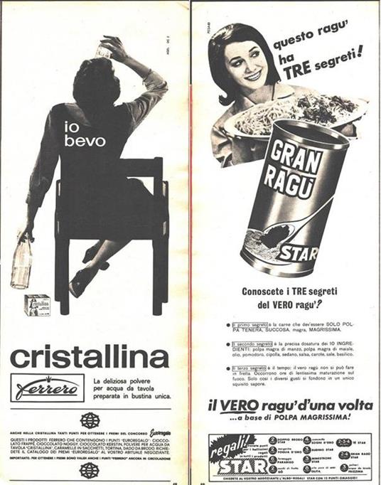 Cristallina Ferrero/Gran ragù Star. Pubblicità 1963. Fronte/retro - copertina