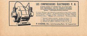 Les compresseurs électrique P.B - P. Guerre, Paris. Pubblicita 1926 - copertina