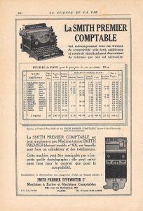 La Smith Premier Comptable / Radio Secteur Péricaud. Pubblicita 1926, fronte retro - copertina