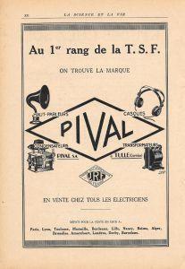 Au 1er rang de la TSF on trouve la marque PIVAL. Pubblicita 1926 - copertina