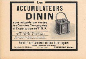 Le accumulateurs Dinin, etab.ts à Nanterre. Pubblicita 1926 - copertina