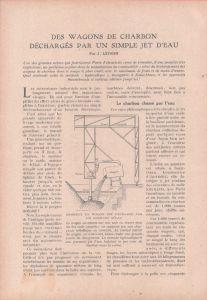 Des wagons de charbon déchegés par un simple jet d'eau. Stampa 1926 - copertina