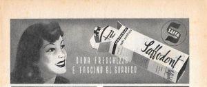 Dentifricio Saffodont. Dona freschezza e fascino al sorriso. Advertising 1947 - copertina