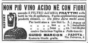 Filtro dell'aria Frattini. Non più vino acido nè con i fiori. Advertising 1916 - copertina