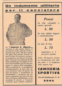 Camicia S. Uberto. Camiceria Sportiva, Roma. Advertising 1937 - copertina