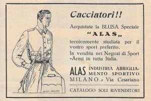 Blus ALAS per cacciatori. Advertising 1937 - copertina