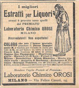 Estratti per liquori laboratorio chimico Orosi Milano. Advertising 1912 - copertina