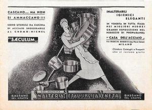Pentole Saeculum. Smalteria Metallurgica Veneta. Advertising 1936 - copertina