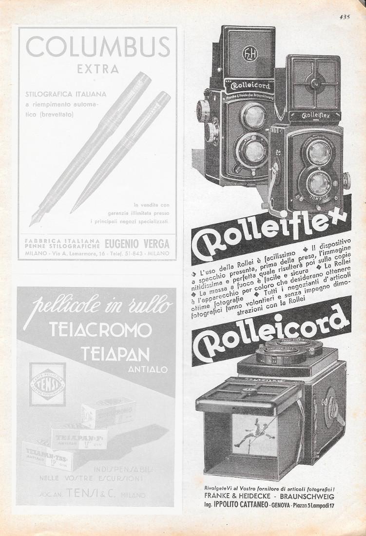 Richard-Ginori / Penne Columbus Tensi pellicole Rollei. Advertising 1936