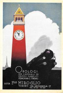 Orologi per campanili ed edifici F.lli Miroglio / Olio Sasso. Advertising 1936 - copertina