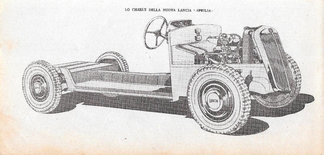 Sezione della FIAT 500 / Chassis della nuova Lancia Aprilia. Stampa 1936
