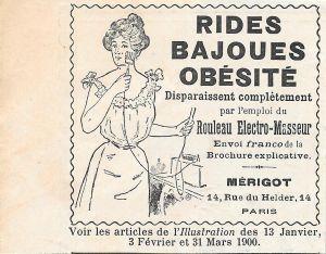 Rides, bajoues, obesite. Rouleau Electro-Masseur Merigot. Advertising 1900 - copertina