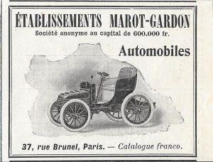 Automobiles Etablissements Marot-Gardon. Advertising 1900 - copertina