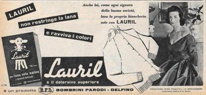 Lauril non restringe la lana e ravviva i colori. Advertising 1956 - copertina