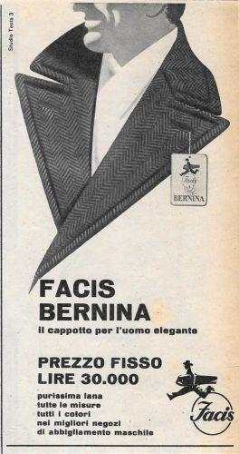 Facis Bernina il cappotto per l'uomo elegante. Advertising 1956 - copertina