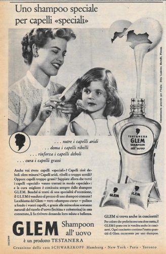 Glem. Uno shampoo speciale per capelli speciali. Advertising 1956 - copertina