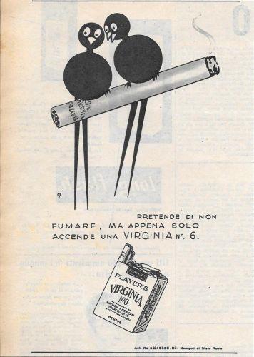 Virginia Player's n. 6. 9. Pretende di non fumare, ma appena solo accende una Virginia n.6. Advertising 1956 - copertina