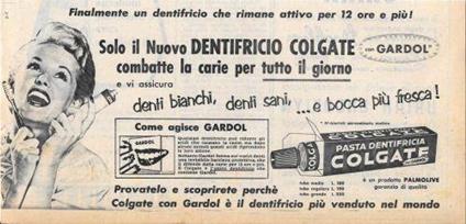 Nuovo Dentifricio Colgate con Gardol. Advertising 1956 - copertina