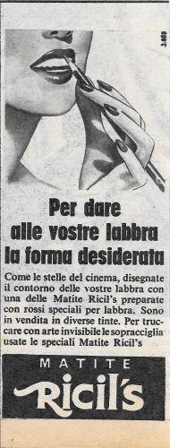 Matite Ricil's. Per dare alle vostre labbra la forma desiderata. Advertising 1956 - copertina