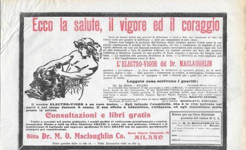 L' Electro-Vigor del dr. Maclaughlin. Advertising 1911 - copertina
