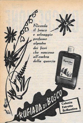 Rugiada di bosco. Colonia, estratto, brillantina. Advertising 1956 - copertina