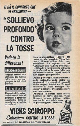 Vicks Sciroppo. Cetanium contro la tosse. Advertising 1956 - copertina