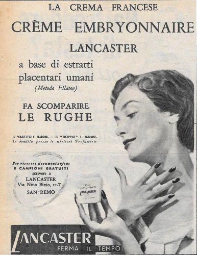 Crema Embryonnaire Lancaster. Advertising 1956 - copertina
