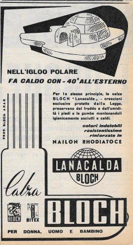 Calza Lanacalda Bloch per donna, uomo e bambino. Advertising 1956 - copertina