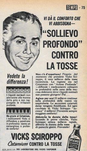 Vicks Sciroppo sollievo profondo contro la tosse. Advertising 1956 - copertina