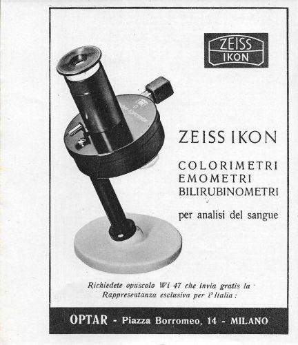 Zeiss Ikon. Colorimetri, emometri, bilirubinometri. Advertising 1959 - copertina
