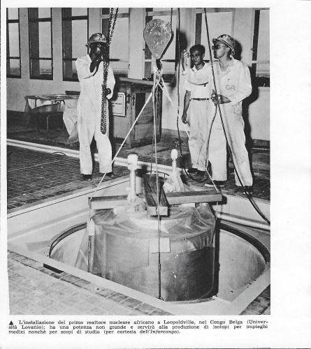 Installazione del primo reattore nucleare africano a Leopoldville. Stampa 1959 - copertina