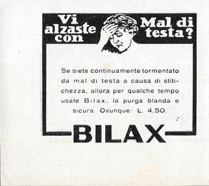 Vi alzaste con il mal di testa? Bilax. Advertising 1933 - copertina