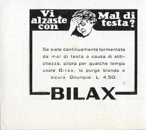 Vi alzaste con il mal di testa? Bilax. Advertising 1933 - copertina