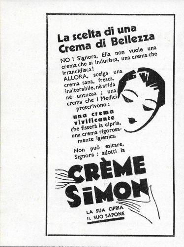Creme Simon. La sua cipria, il suo sapone. Advertising 1933 - copertina