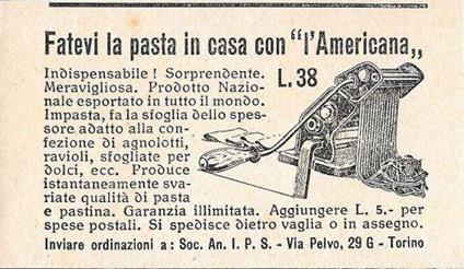 Fatevi la pasta in casa con l'Americana. Advertising 1933 - copertina