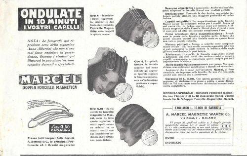 Marcel doppia forcella magnetica. Ondulate in 10 minuti i vostri capelli. Advertising 1932 - copertina