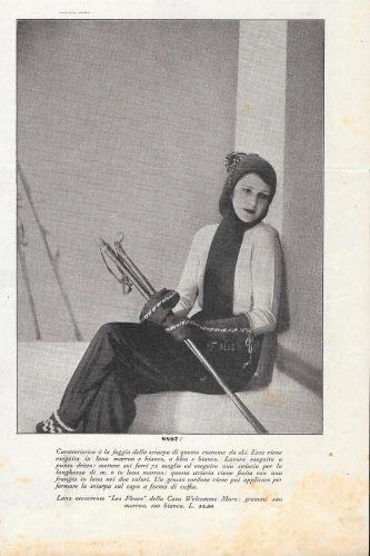 Caratteristica è la foggia della sciarpa di questo costume da ski. Stampa 1932 - copertina