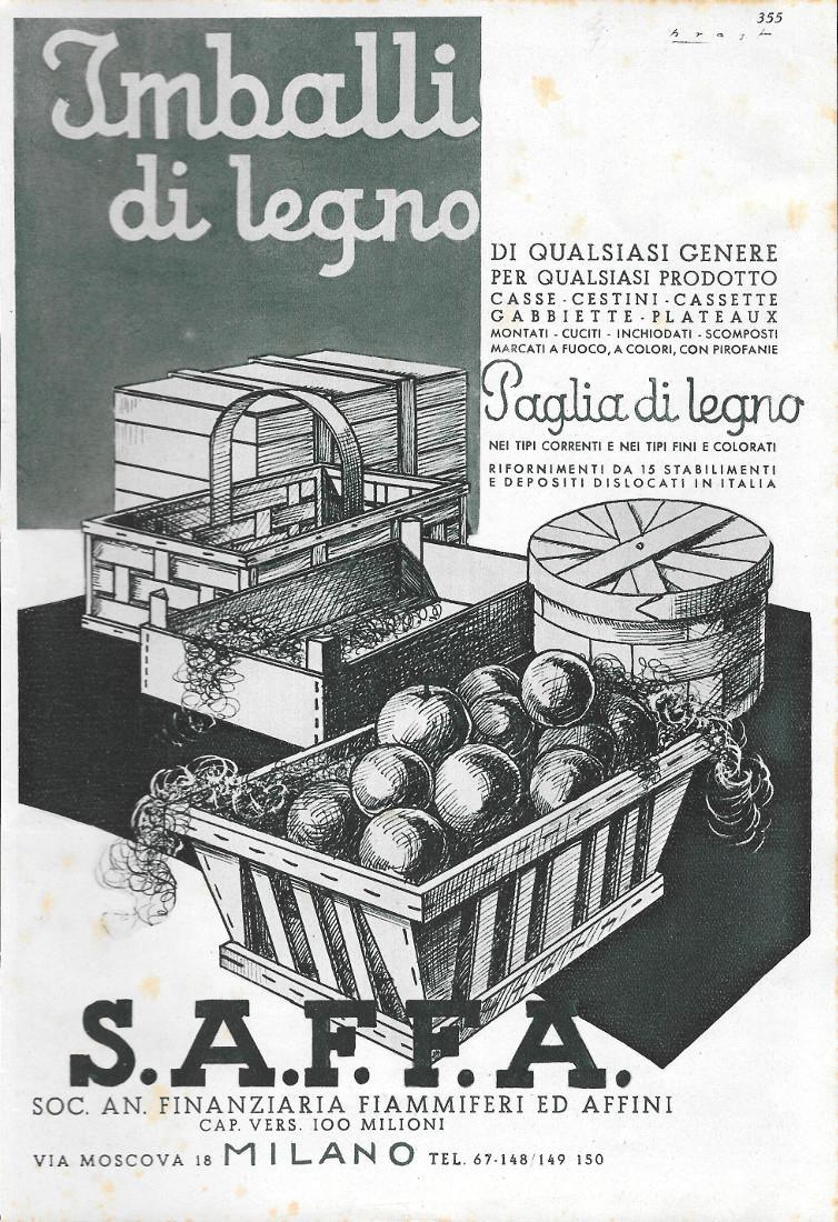 Lloyd Triestino / Saffa imballi di legno. Advertising 1937, fronte retro