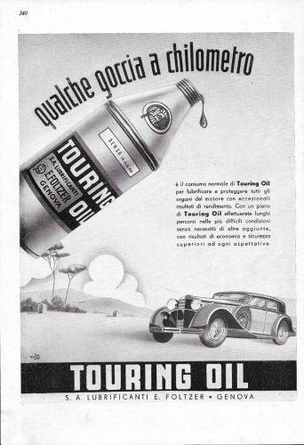 Touring Oil. Qualche goccia a chilometro. Advertising 1937 - copertina