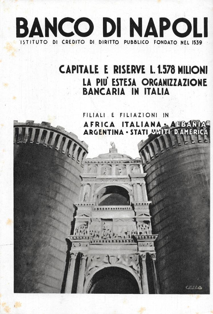 Fornello Ideal Micro. Soc. Nazionale dei Radiatori/ Banco di Napoli. Advertising 1941 fronte retro