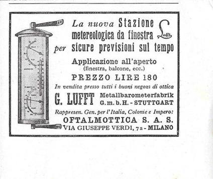 G. Luft. Stazione meteorologica da finestra. Advertising 1941 - copertina
