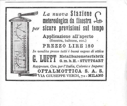 G. Luft. Stazione meteorologica da finestra. Advertising 1941 - copertina
