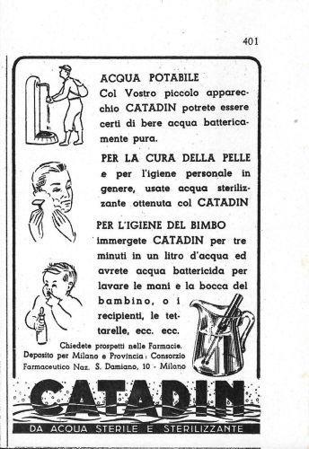 Catadin sterilizzatore per acqua. Advertising 1941 - copertina
